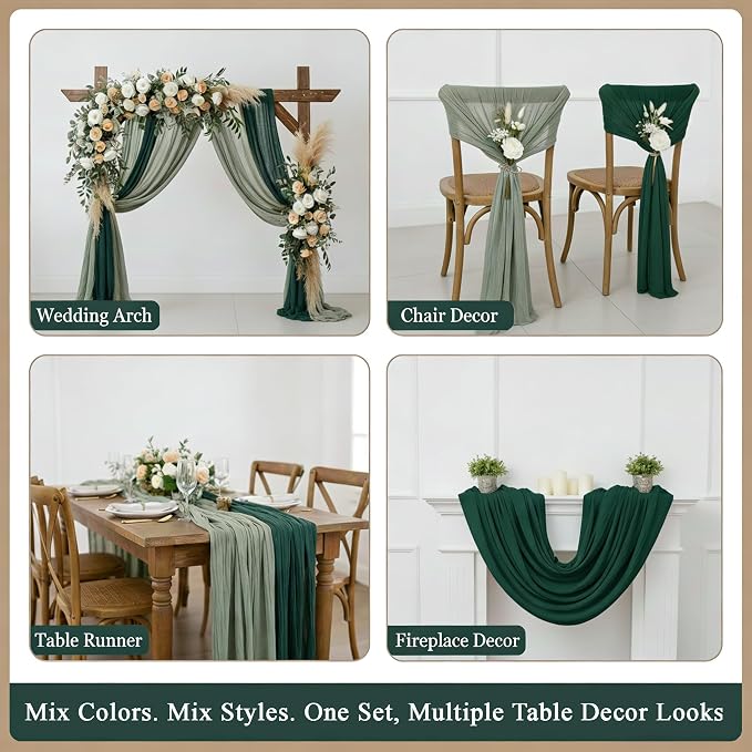 Cheesecloth Table Runner 10 Pack Sage Green and Dark Green, Boho Gauze Table - Image 5