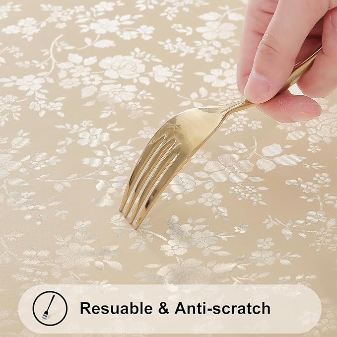 Smiry Rectangle Table Cloth, Waterproof Heavy Duty Vinyl Tablecloths, Wipeable Washable Table Cover for Kitchen and Dining Room (Beige, 60" X 84")