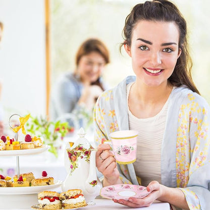 100 Pcs Paper Tea Cups and Plates Pink Floral Disposable Paper Teacups and - Image 5