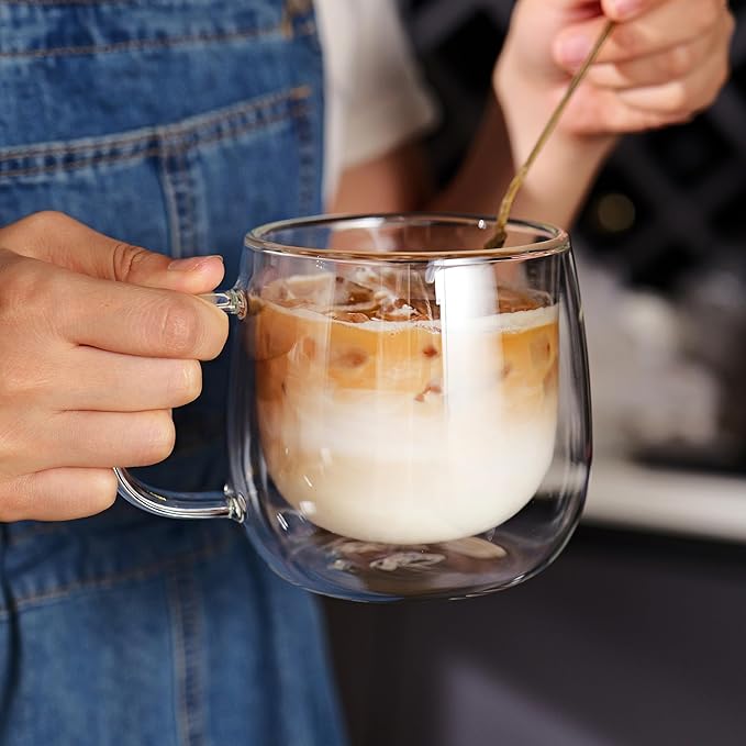 CNGLASS 16oz Double Walled Glass Coffee Mugs, Large Clear Coffee Cups - Image 6