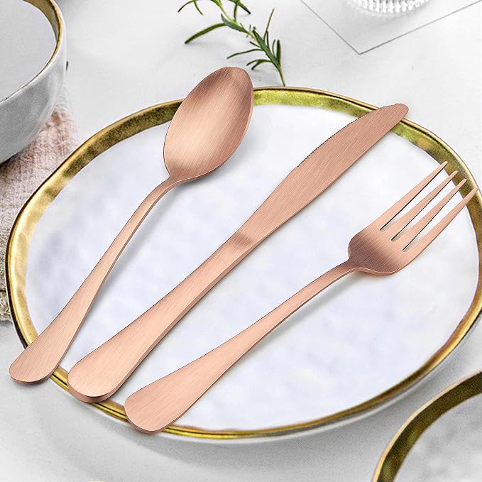 LIANYU 40 Piece Matte Copper Silverware Set, Rose Gold Flatware Set - Image 4