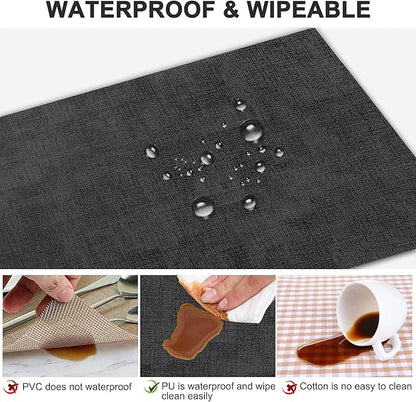 Leather Heat Resistant Placemats Set of 6 Waterproof Wipeable Washable PU Table Mats,Easy to Clean Anti-Slip Place Mats (Dark Grey, 6)