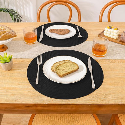 SHACOS Round Braided Placemats Set of 4 Heavy Cotton Polyester Washable Round - Image 5