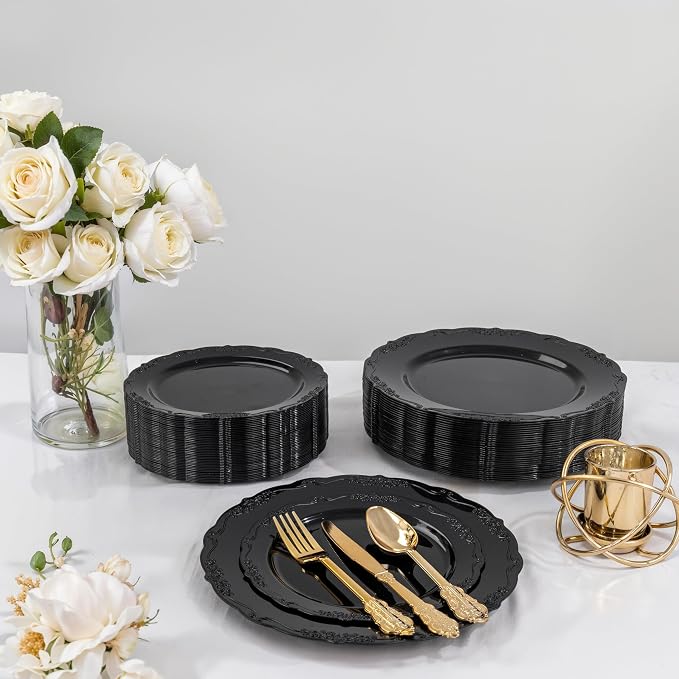 DaYammi 60PCS Black Plastic Plates, Heavy Duty Black Disposable Plates Premium - Image 4