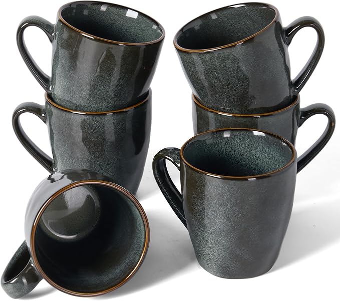 famiware Coffee Mugs Set of 6, Ocean Round 11.5oz Coffee Cup Set by Famiware