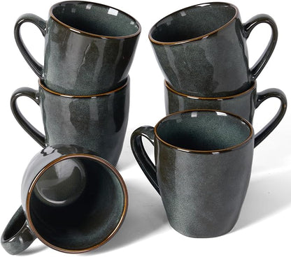 famiware Coffee Mugs Set of 6, Ocean Round 11.5oz Coffee Cup Set by Famiware