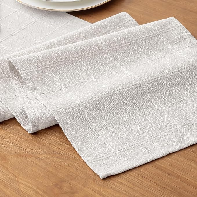 Linen Textured Table Runner, Machine Washable, Farmhouse Neutral Checked table by Aoztio