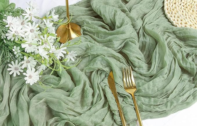 Sage Green Cheesecloth Table Runner - Image 3