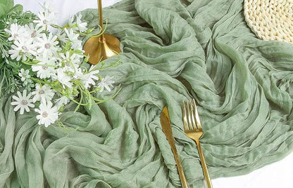 Sage Green Cheesecloth Table Runner - Image 3