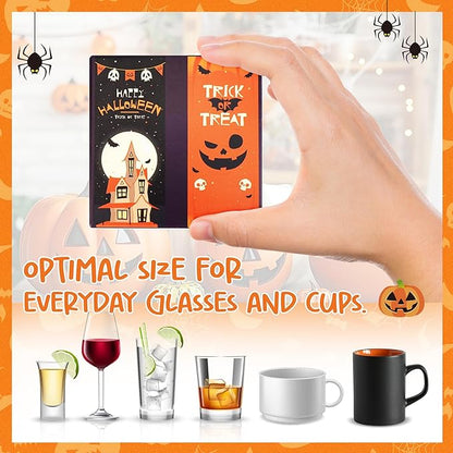 Halloween Coasters Absorbent Ceramic Coaster for Drinks with Black Holder and Cork Base Set of 4, Square Decorative Coffee Table Decor for House Warming Gifts New Home