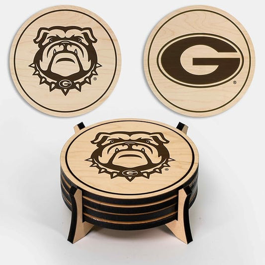LazerEdge Georgia Bulldogs Wooden Coaster Set - Maple Wood - Officially Licensed Product - 4-Pack