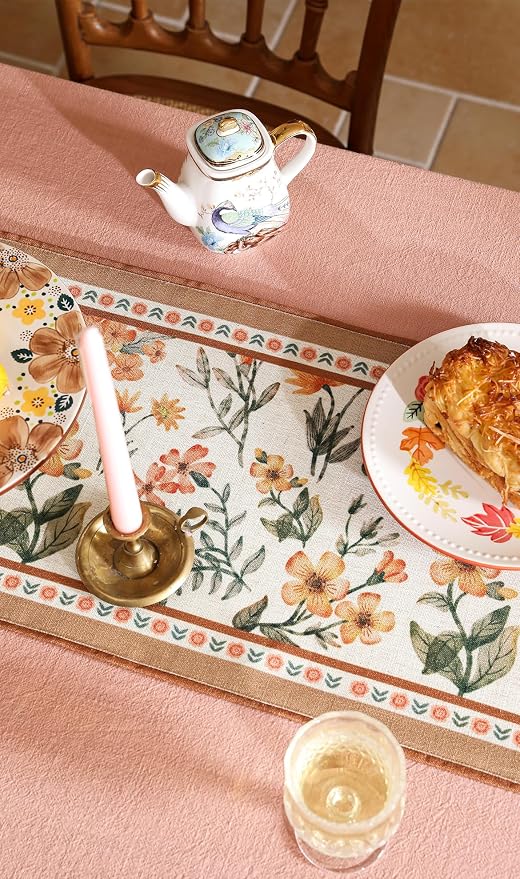 bilin gaier Designer French Linen Small Table Runner, Floral Pattern, Dining - Image 8