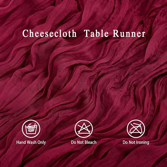 8 Pack Burgundy Cheesecloth Table Runner 17x108 inch Boho Gauze Cheese Cloth - Image 3