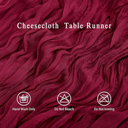 8 Pack Burgundy Cheesecloth Table Runner 17x108 inch Boho Gauze Cheese Cloth - Image 3