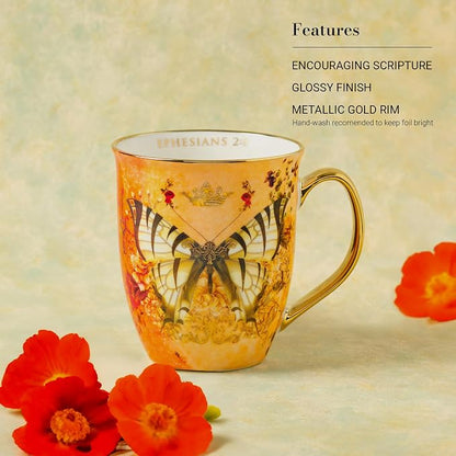Christian Art Gifts Orange Butterfly Ceramic Coffee Mug - Image 3