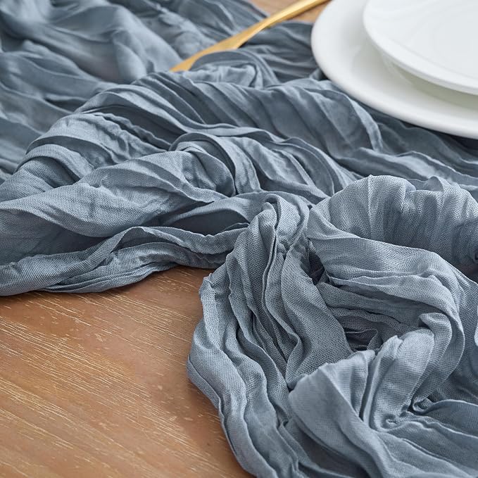 Asee'm 12pcs Dusty Blue Cheesecloth Table Runner Summer 10FT Gauze Rustic | - Image 4
