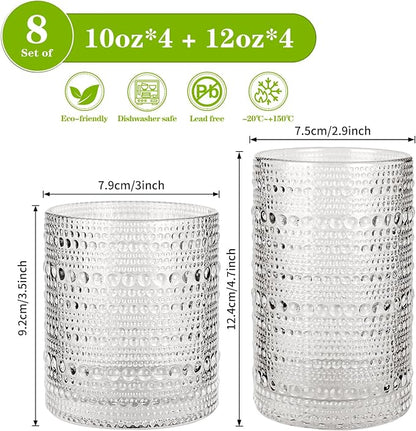 Hobnail Drinking Glasses Set of 8, 10 Oz Kitchen Water Glasses Cup & 12 Oz - Image 2