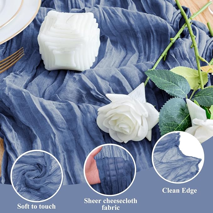 Cheesecloth Table Runner Blue 10FT Boho Gauze Runner, 6 Pack | 120 Inch Cheese - Image 3