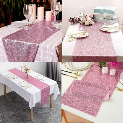 12 Packs 12 X 72 Inch Pink Sequin Table Runner Glitter Dining Table Runner - Image 5