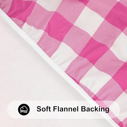 Smiry Rectangle Picnic Table Cloth, Elastic Waterproof Fitted Vinyl Tablecloths, Flannel Backed Buffalo Plaid Table Covers for Dining, Camping, Outdoor (Hot Pink and White, 30" x 72")