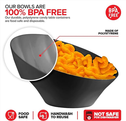 20oz Black Plastic Serving Bowls Medium Disposable Snack Bowl Candy Dishes - Image 3