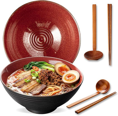 8 Inch Ceramic Ramen Bowl Set of 2, 40oz Japanese Bowls by ArtifexCeram