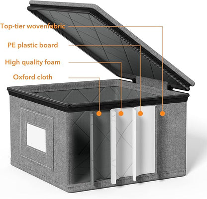 SpaceAid China Storage Containers 6 Pack, Stackable Hard Shell Quilted Cases with Soft Plate Separators, Moving Supplies Packing Boxes for Dishes, Plates, Platters, Mugs, Cups (Grey)
