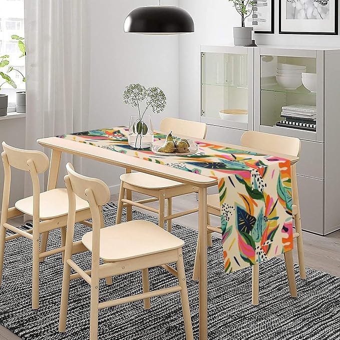 Abstract Tropical Leaves Table Runner Modern Exotic Flower Botanical Jungle - Image 3