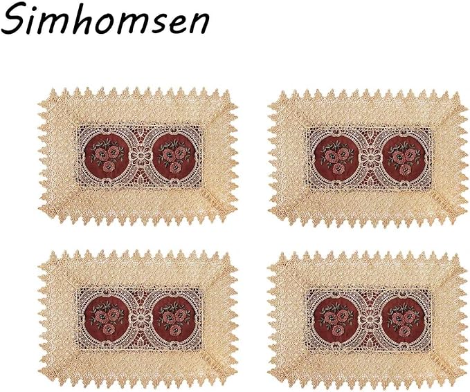 Set of 4 Burgundy Lace Table Placemat Rectangular 12 × 18 Inch - Image 2
