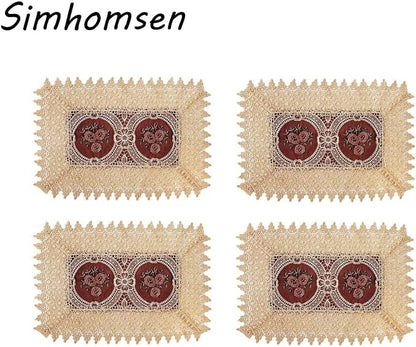 Set of 4 Burgundy Lace Table Placemat Rectangular 12 × 18 Inch - Image 2