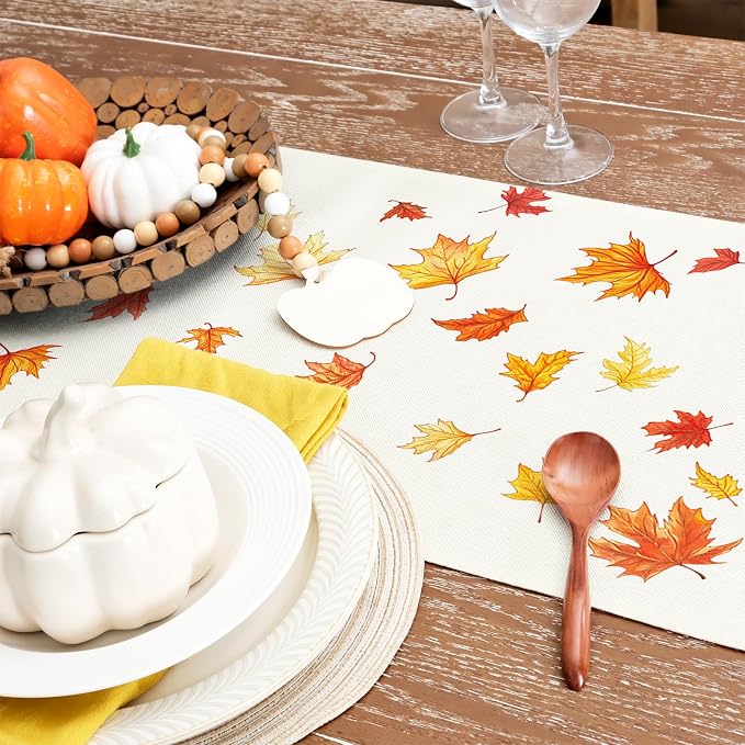 Fall Table Runner 13 x 120 Inch, Maple Leaves Autumn Farmhouse Decor - Image 5