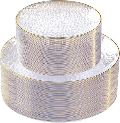 SUT 100Pcs Clear Plastic Plates, Hammered Plates Disposable Heavy Duty by SeeYouTomorrow