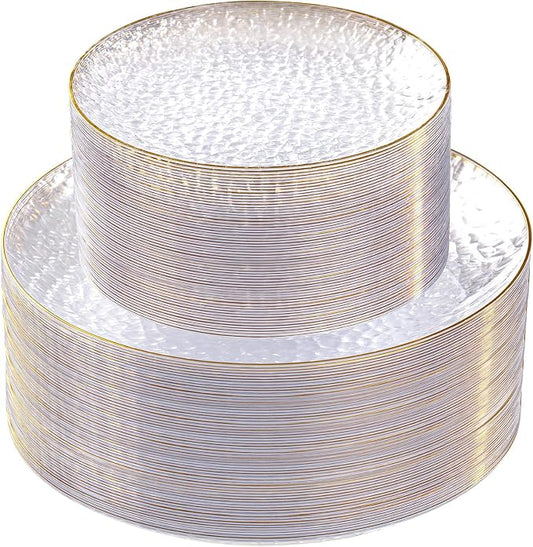 SUT 100Pcs Clear Plastic Plates, Hammered Plates Disposable Heavy Duty by SeeYouTomorrow