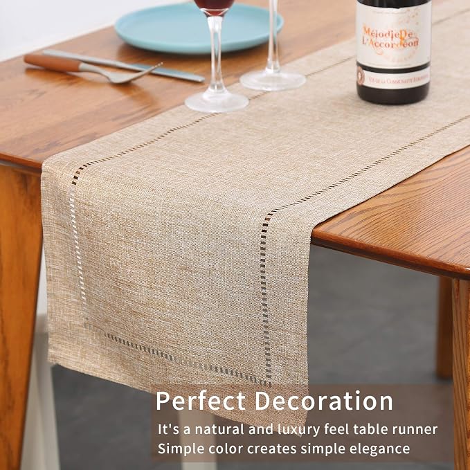Tosewever Decorative Linen Table Runner Farmhouse Style Tabletop Collection 14 - Image 3