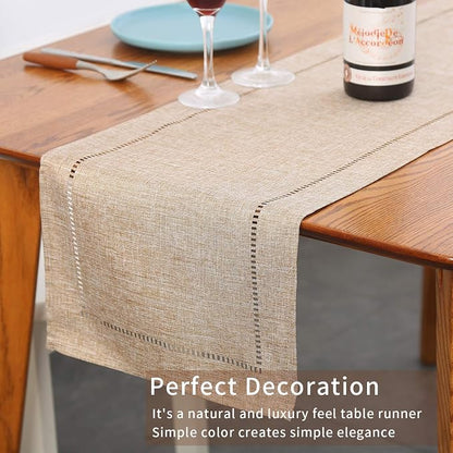 Tosewever Decorative Linen Table Runner Farmhouse Style Tabletop Collection 14 - Image 3
