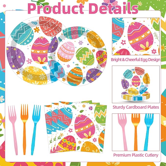 100 Pcs Easter Egg Tableware Party Supplies Set, Serves 25 – Disposable - Image 3