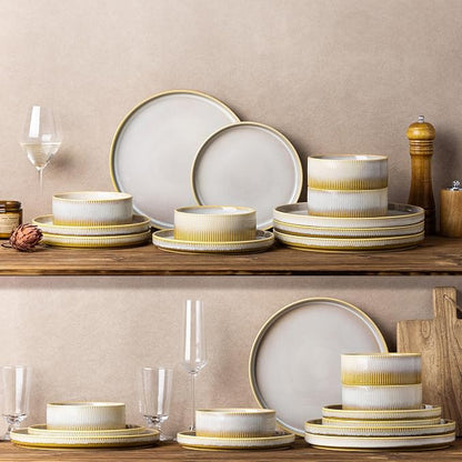 Ceramic Dinnerware Set for 4, 12-Piece Plates and Bowls Set | Lightweight - Image 7