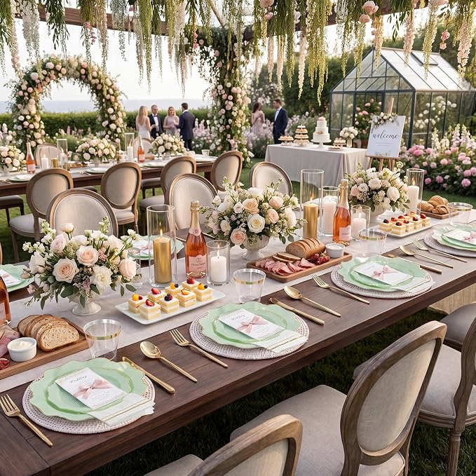175Pcs Sage Green Plastic Plates - Image 5
