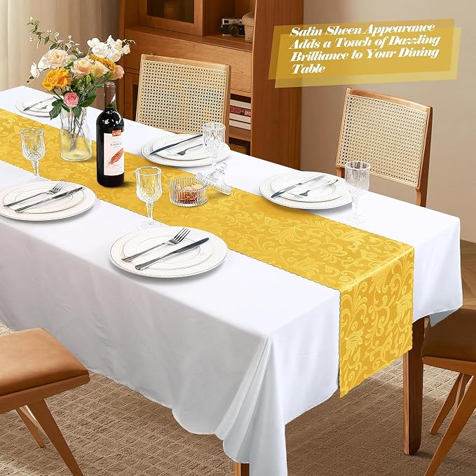MILVOWOC Gold Satin Table Runner, 12 Pack, 12 x 72 Inch | Jacquard Damask - Image 6