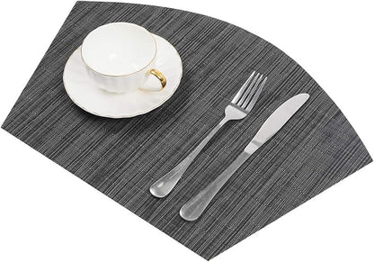 SHACOS Round Table Placemats Set of 7 Wedge Shaped Place Mat with Centerpiece Round Mat Heat Resistant Table Mats Washable (7, Black Gray)