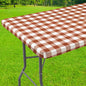 Smiry Rectangle Picnic Table Cloth, Elastic Waterproof Fitted Vinyl Tablecloths, Flannel Backed Buffalo Plaid Table Covers for Dining, Camping, Outdoor, Thanksgiving (White and Rust, 30" x 96")