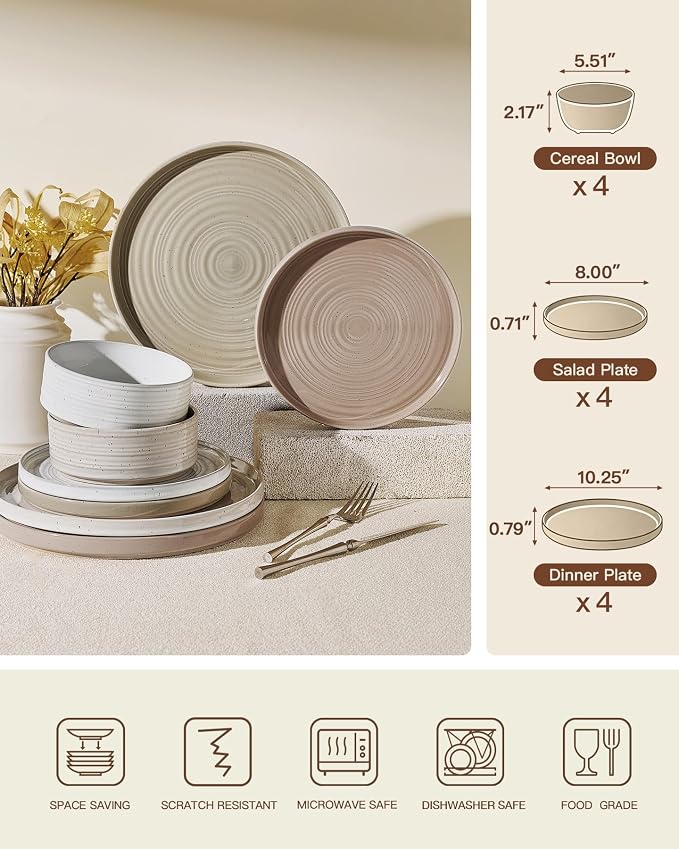 Dinnerware Set for 4, Ceramic Plates & Bowls - Image 7
