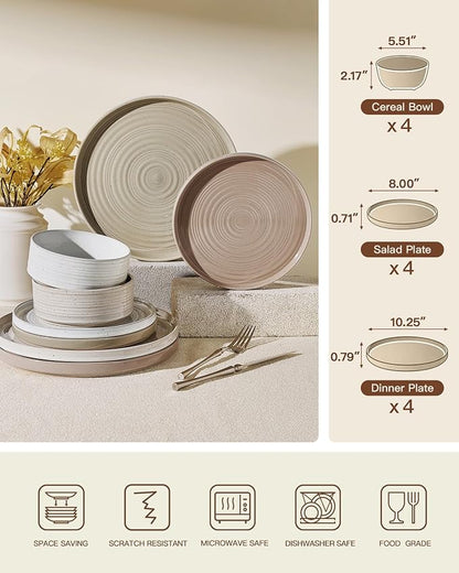 Dinnerware Set for 4, Ceramic Plates & Bowls - Image 7