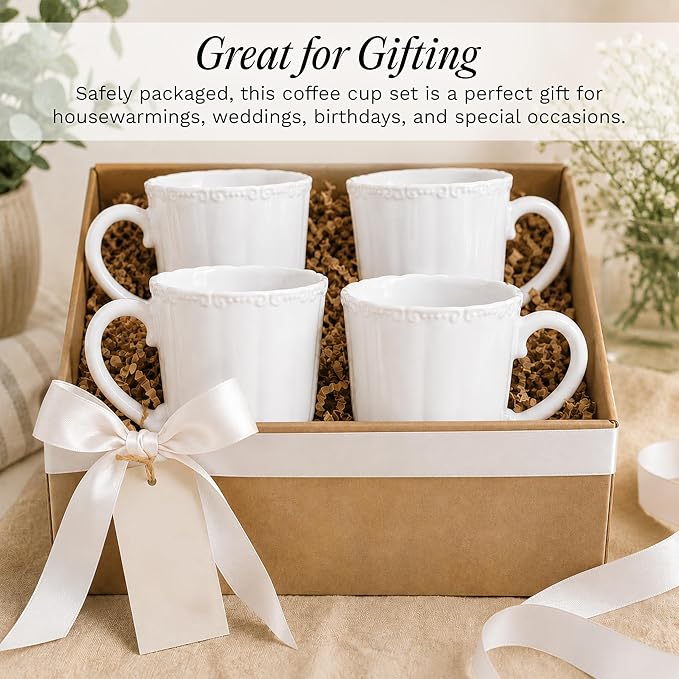SANGO Bethany White Mugs Set of 4, 15 oz Stoneware White Coffee Mugs, Vibrant - Image 3
