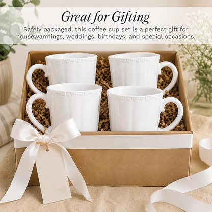 SANGO Bethany White Mugs Set of 4, 15 oz Stoneware White Coffee Mugs, Vibrant - Image 3