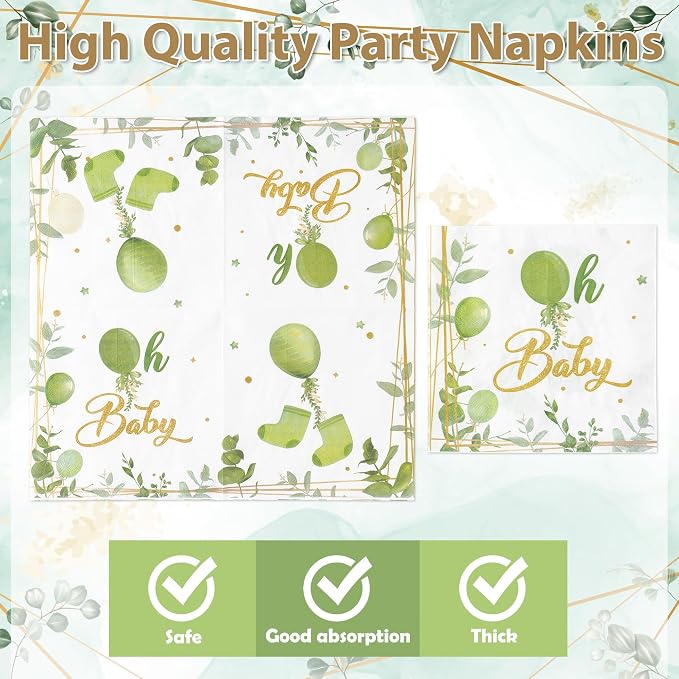 96Pcs Welcome Baby Greenery Baby Shower Sage Green Balloon Party Plates - Image 4