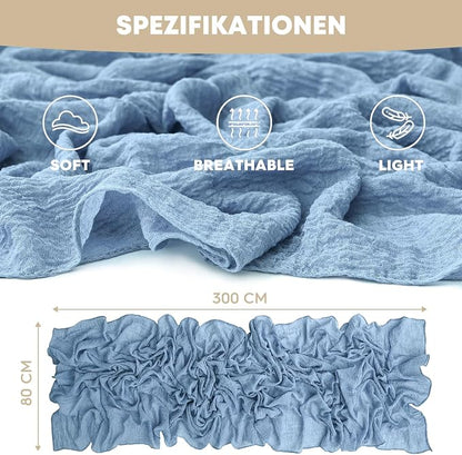 Artoid Mode Boho Cheesecloth Gauze Smoky Blue Wedding Table Runner, 120 Inch - Image 5