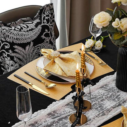 Faux Leather Placemats, Heat Resistant PU Table Mats Set of 6, Waterproof Oil-Proof Wipeable Reversible Place Mats for Kitchen Dining Table, Easy to Clean (Gold, Round Table)
