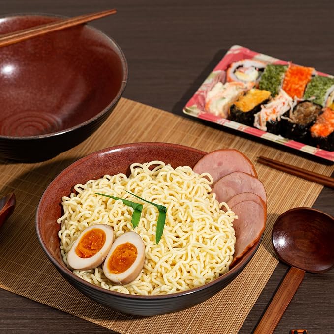 8 Inch Ceramic Ramen Bowl Set of 2, 40oz Japanese Bowls - Image 9
