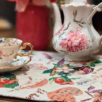 DaDalogy Set of 4-Pieces Authentic Tapestry Placemats - Spring Floral Vintage Looking Love Notes Quil Romantic British Roses - Heart Decorative Woven Dining Under Plate Table Mats - 13” x 19”
